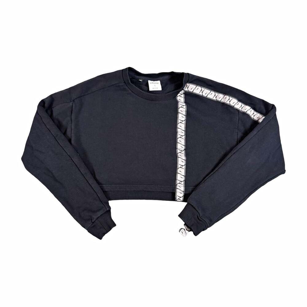 Gymshark Cropped Fleece Logo Pullover Sweatshirt Crewneck Black/Gray Size S